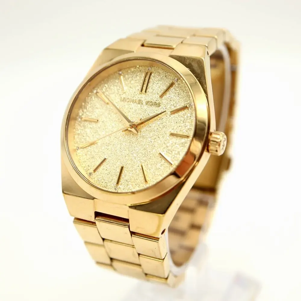 Michael Kors Channing Gold Tone Glitter 36mm Watch Steel MK6623 w New Battery